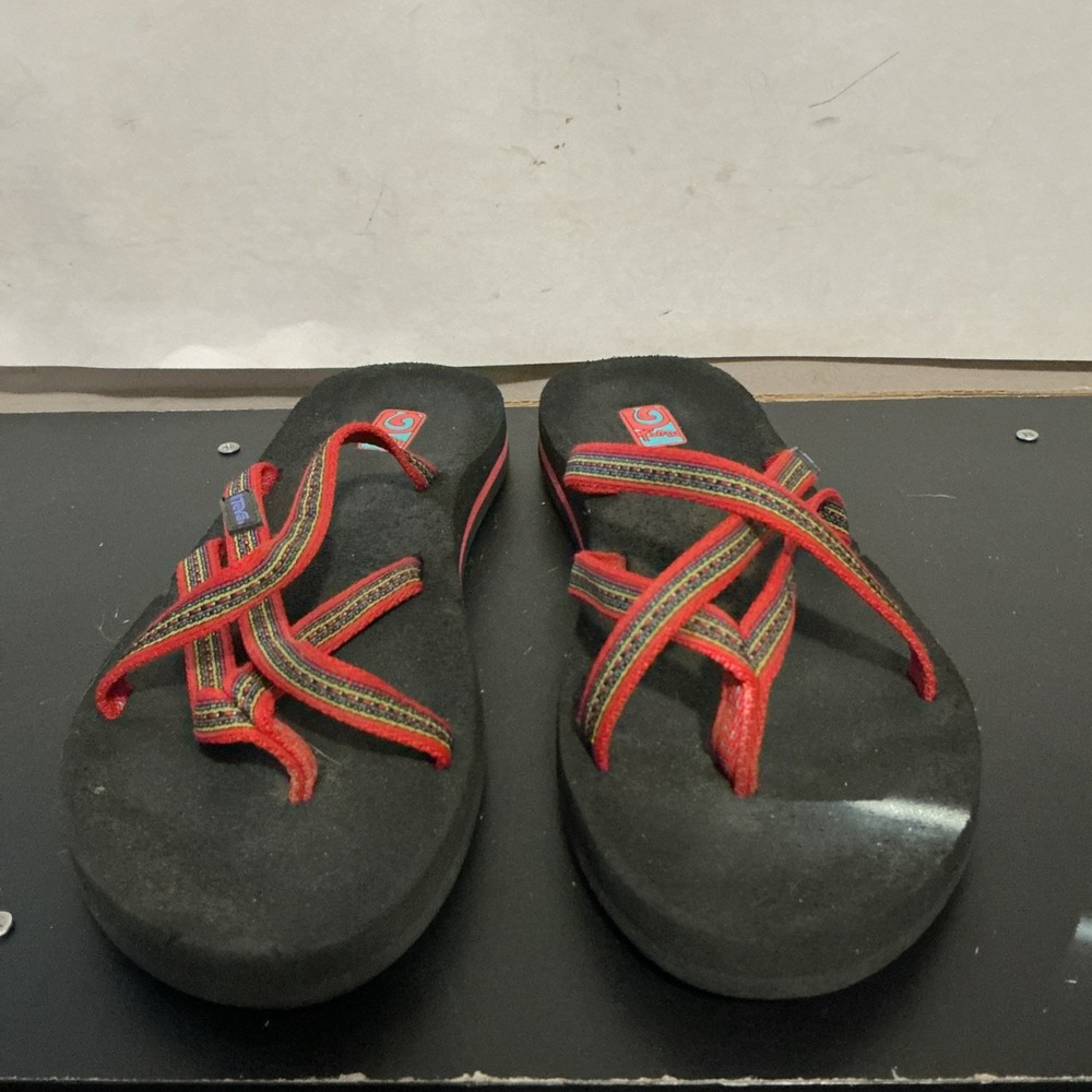 Teva Womens Olowahu Strappy Slip On Mush Foam Sandals Red Black Size 9